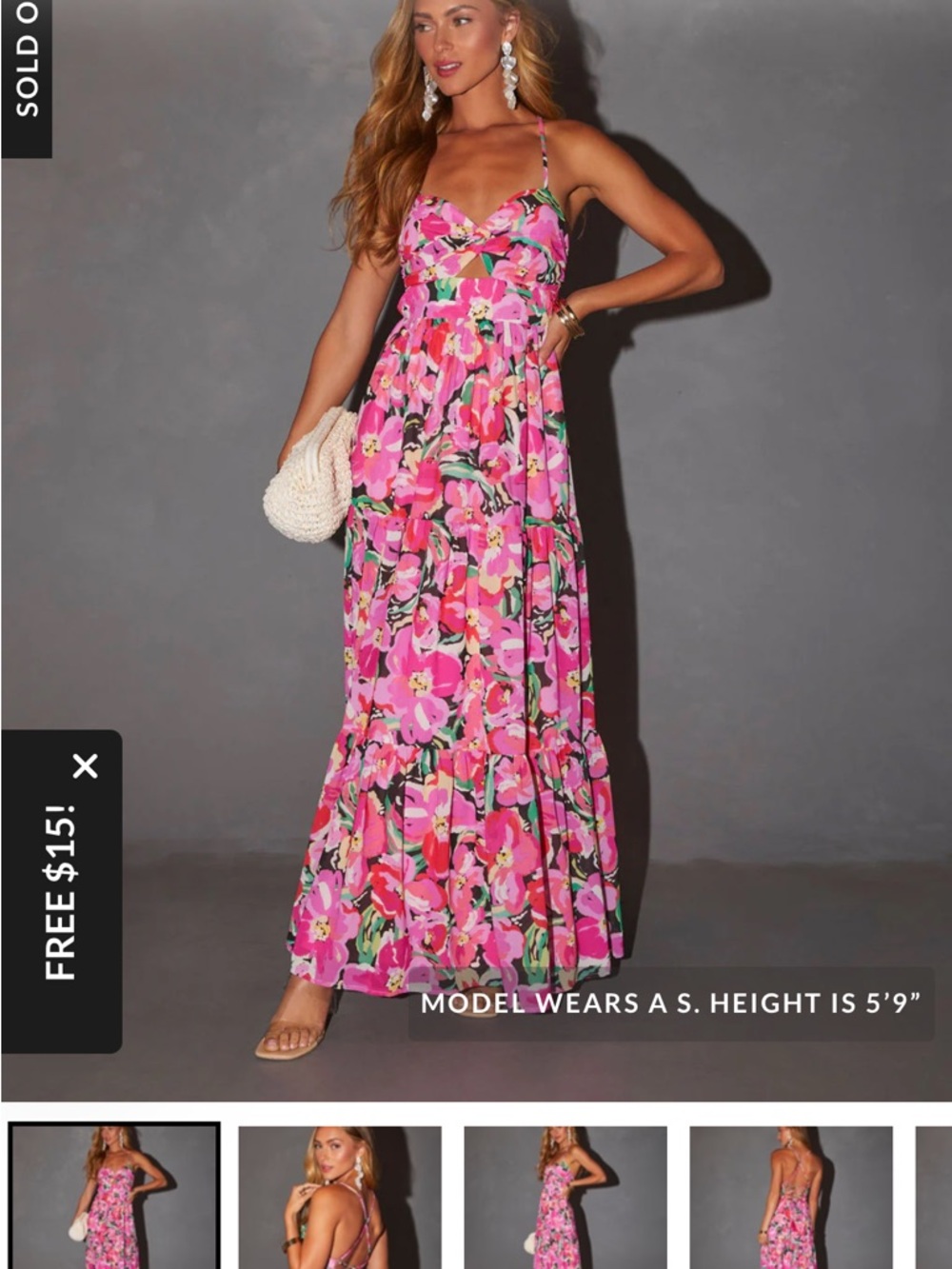 VICI Pink Floral Tiered Maxi Dress